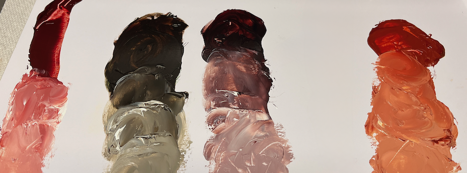 Oil colors mixed on a glass palette